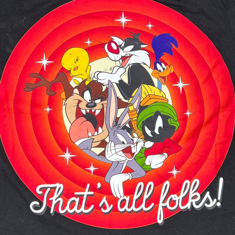 Warner Brothers Looney Tunes "That's All Folks" T Shirt Size Medium Black